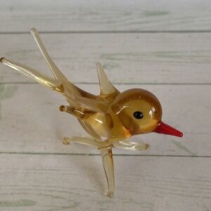 Vintage Murano Art Glass Bird Orange Bird Made In Italy
